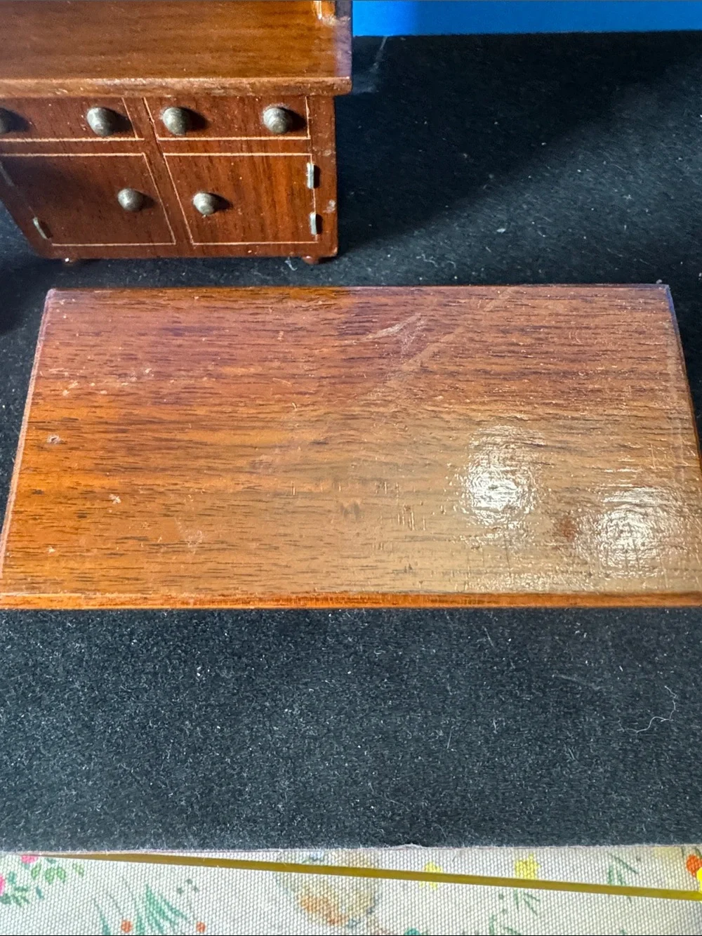 Vintage Miniature Wooden doll house Furniture Set - Dark Brown